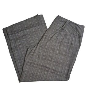 Ashley Stewart Grey Plaid Wide Leg Trouser Pants Wide Waistband Size 18W